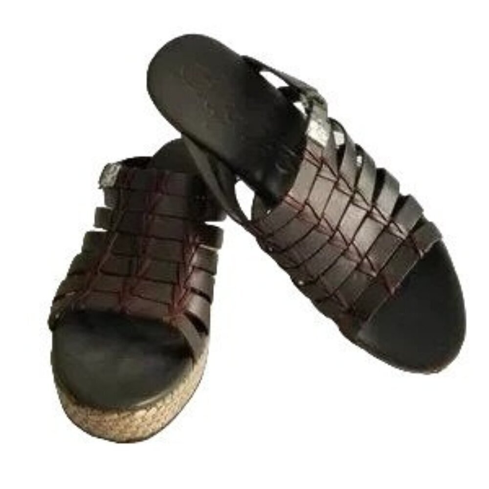 Brighton Denali Gray Leather Platform Wedge Sandals